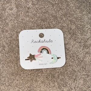 Kids Star and Rainbow Ring Set - Gold and Pink